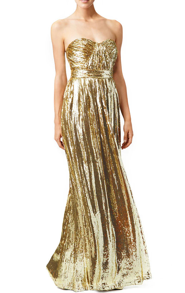 Trägerloses, langes, herzförmiges Pailletten-Ballkleid, formelles Abendkleid
